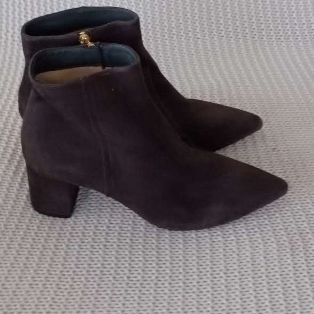 L'AGENCE Dark Brown Suede Pointed Toe Block Heel Ankle Boots Spain 41/ 10.5 $445